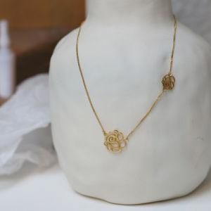Stainless Steel Black Gold Plated Hollow Camellia Rose Flower Choker Necklace for Women