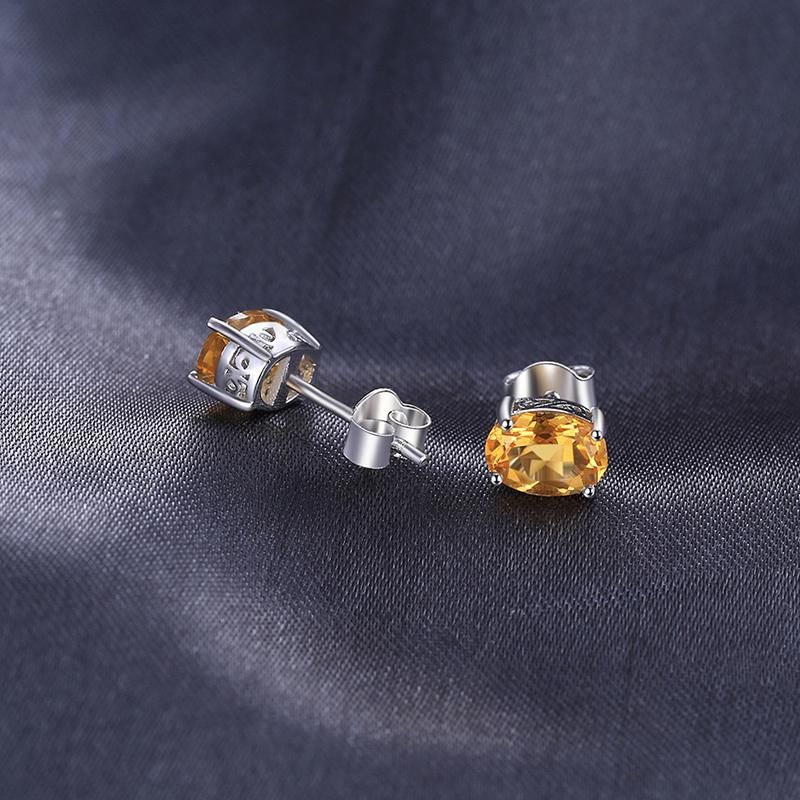 Oval Natural Citrine Birthstone Stud Earrings 925 Sterling Silver Jewelry Genuine Gemstone