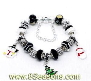 Handmade Snap Clasp Snake Chain Christmas Black Charm Bracelet Fit European Charm 20cm (B10928)