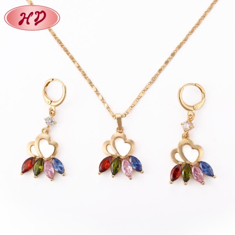 Fashion Women Imitation 18K Gold Plated Costume Ring Bracelet Charm Jewelry with Earring, Pendant, Necklace Sets Jewelry