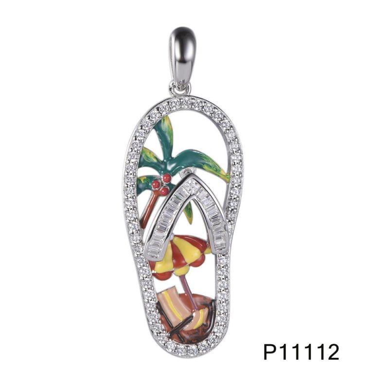 Summer Element Cute 925 Sterling Silver Slipper Enamel Pendant