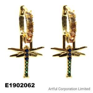 Fashion Jewelry Best Quality Dragonfly Earring in Gold Plated
