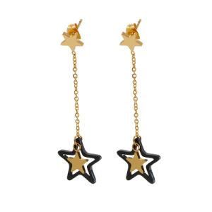Double Pentagonal Star Long Tassel Gold-Plated Stainless Steel Earrings Stud