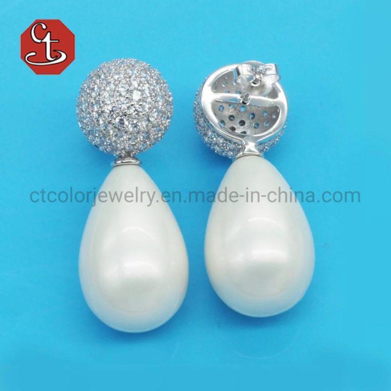 Elegant 925 Sterling Silver Earrings Jewelry Fashion Shining CZ Zirconia Pearl Ball Stud Earrings for Women Birthday Gifts