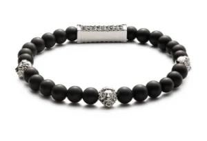 Vintaget Fashion Matte Grey Jaspeer Stainless Steel Lion Head Men Stone Bracelet