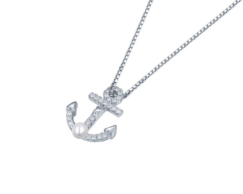 Hot Sale 925 Sterling Silver Anchor Pearl Necklace