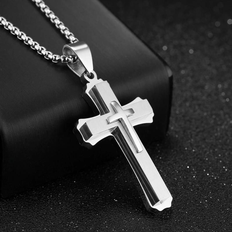 Stainless Steel Cross Pendant Necklace with Stainless Steel Chain for Mens