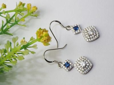 925 Sterling Silver Jewelry Micro Pave Earring for Fashion Women with Created Sapphire