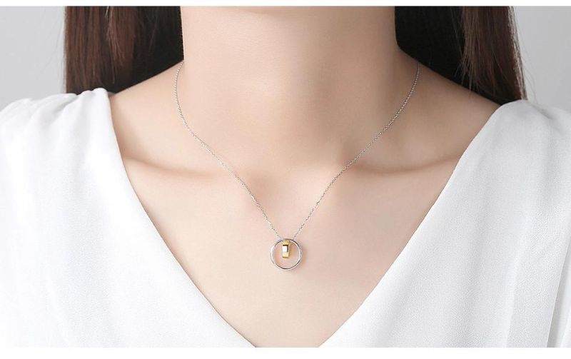 Populargold Plated Layering Necklace with Double Ring Pendant
