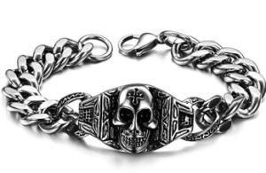 316L Stainless Steel 24mm Huge Heavy Solid Silver Men&prime;s Skeleton Skull Bracelet Ghost Bangle Biker Punk Jewelry