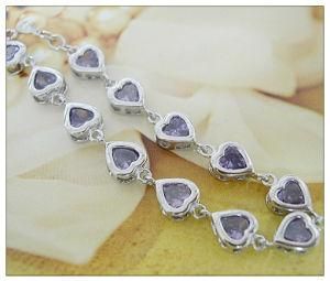 Sterling Silver Heart with Amethyst CZ Charm Bracelet B0027