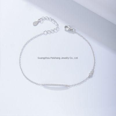 Solid 925 Sterling Silver Accesorries Link Chain Jewelry Bar Bracelet