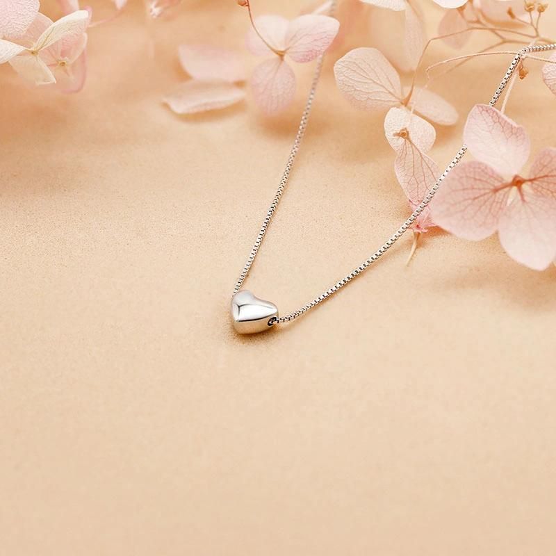 Fashion Box Chain S925 Siver Heart-Shaped Pendant Necklace