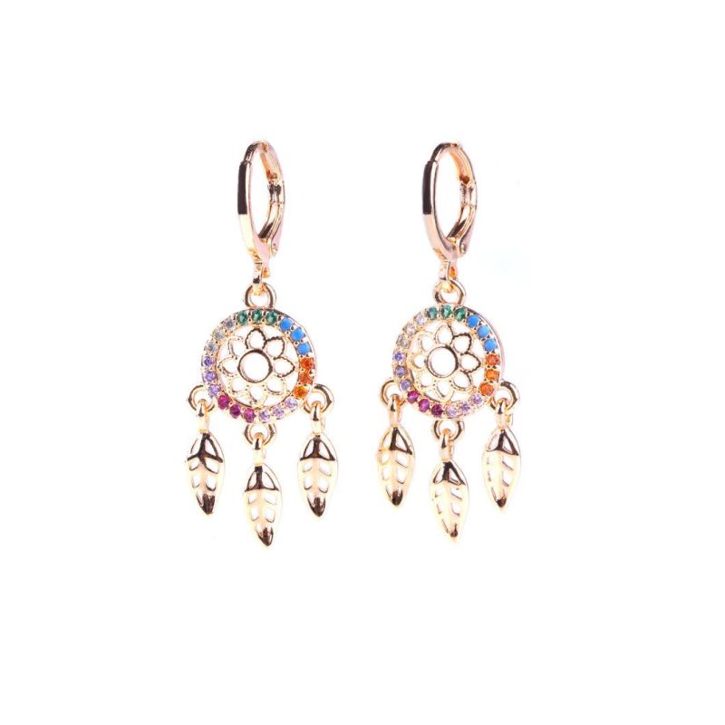 Fashion Colorful Stone Jewelry Big Round Drop Earrings with Zircon