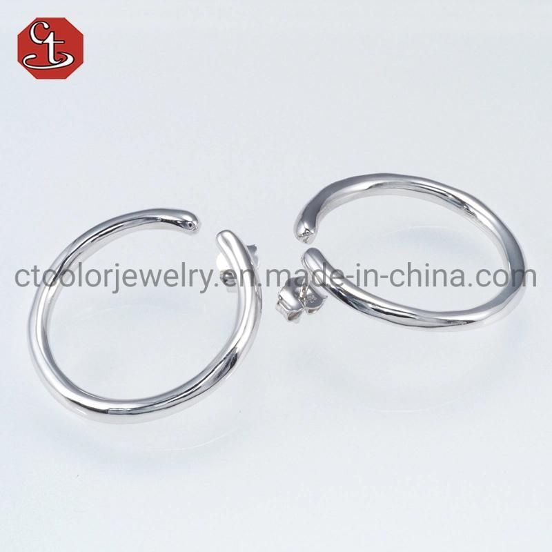 Fashion Jewelry Plain Round Wire Plain Simple Style 925 Silver Earrings Jewelry