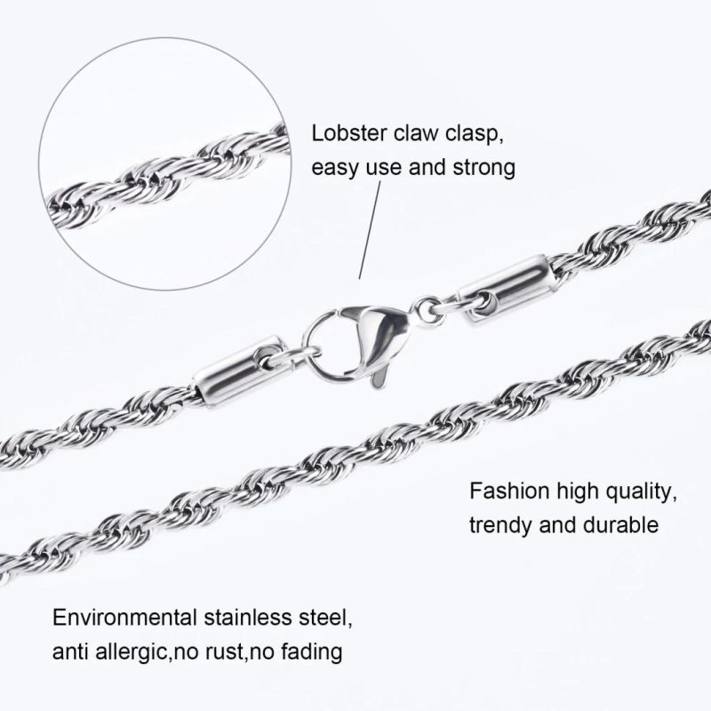 Fashion Simple Gold Plated Twist Rope Chain Bracelet Necklace for Rapper Dancer Men Women 14-36inch