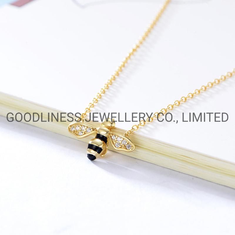 Initial 925 Sterling Silver Gold Women Insect Bee Pendant Necklace