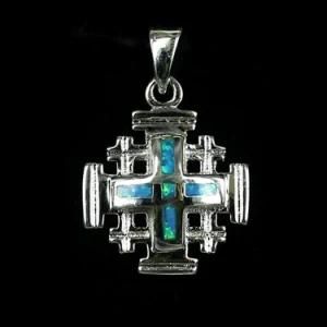 Fashion New 925 Sterling Silver Jewish Cross Opal Pendant Charm