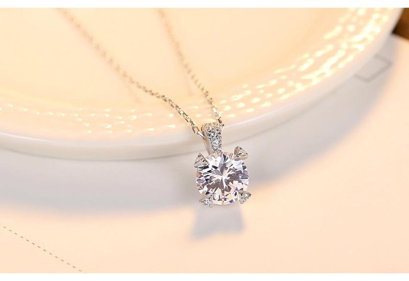 Dainty 925 Sterling Silver Huge Cubic Zircon Pendant Necklace