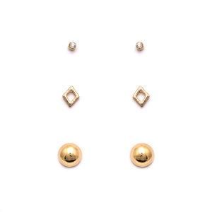 Assorted Studded Multiple Geometric Dainty Small Post Earrings Pack Set of 3