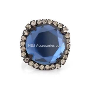 Top Fashion Alloy Pretty Blue Rings for Women Square Shape Charm Ladies Stone Jewelry