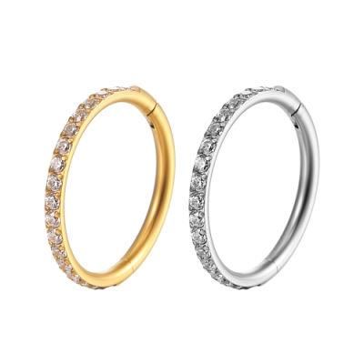 G23 Titanium Hinged Nose Rings Hoop Inlaid CZ 20g 18g 16g Body Piercing Jewelry