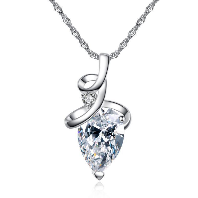 Fashion Drop Shaped Three Color Crystal Stone Zircon Pendant Necklace