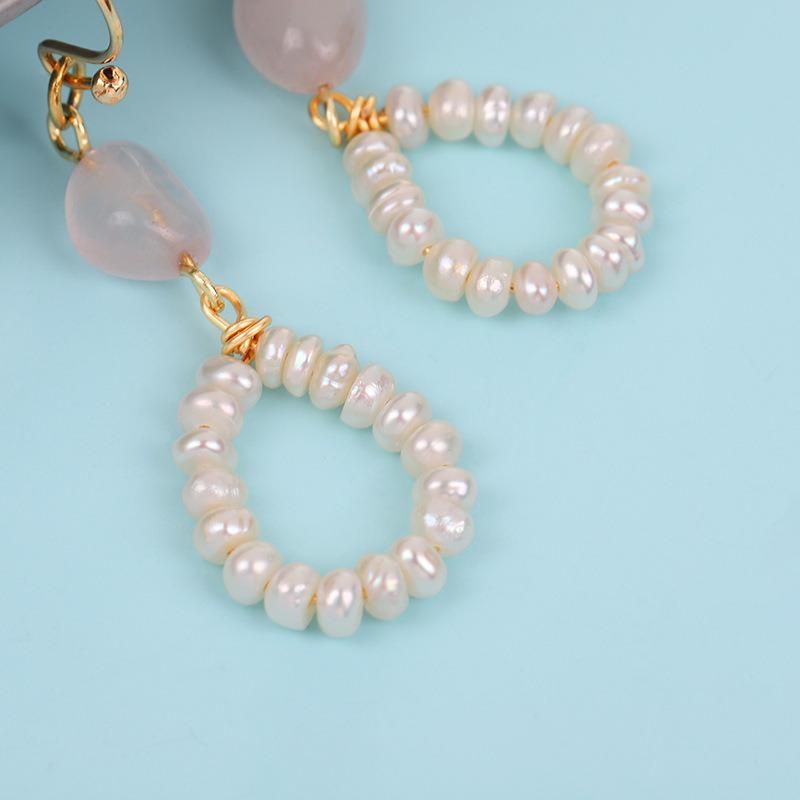 Fashion Pebble Pink Crystal Pearl Earrings Jewelry