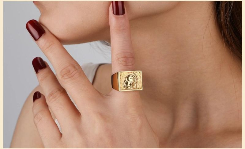 Vintage Wide Square 18K Gold Plated Ring Jewelry Women Chunky Ring Wedding Gifts Drop Shipping