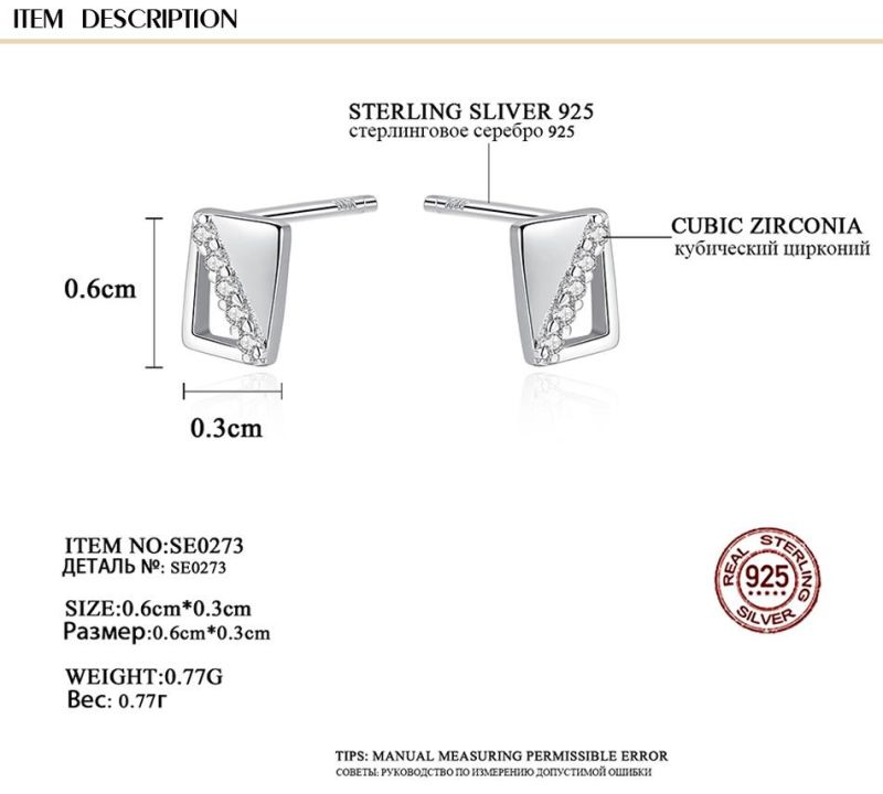 Mini CZ Setting Stone CNC Earrings Silver Ring Studs