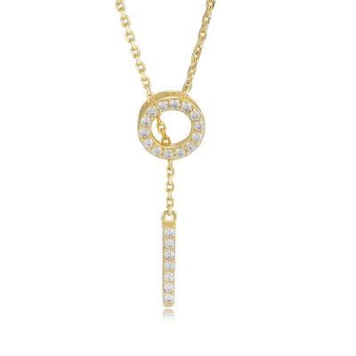 Trendy Hollow 925 Sterling Silver 14K Gold Plated Circle Vertical Bar Y Lariat Adjustable Chain Necklace