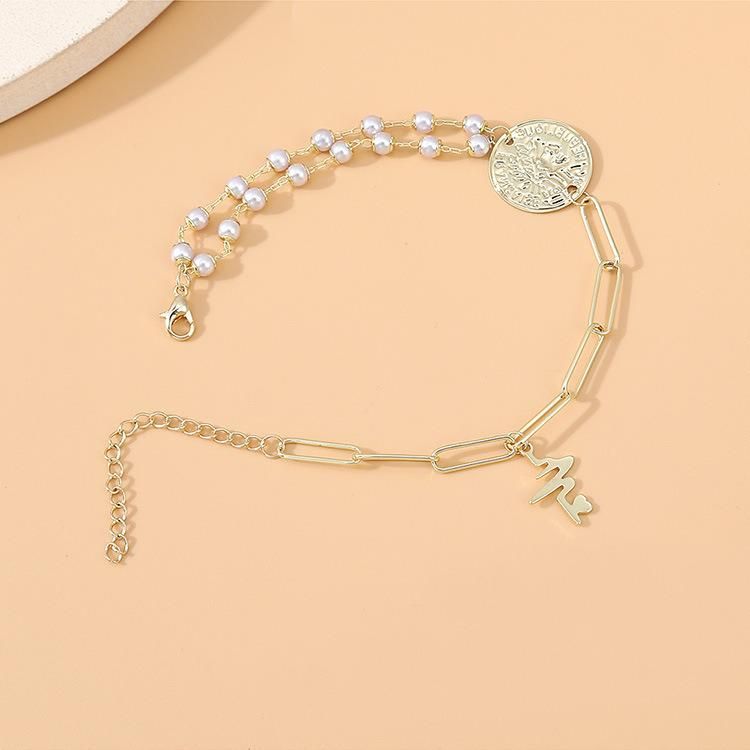 European and American Fashion French Retro Roman Head Pearl Anklet Personality Girly Beach Footwear