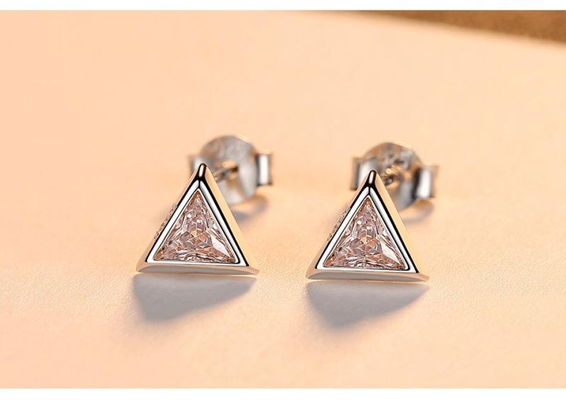 Glossy Diamond Cute Little Triangle Silver Earrings Stud