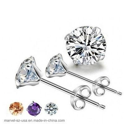 Fashion Jewelry Four Claws Zircon 925 Sterling Silver Stud Earrings