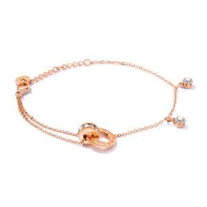 Fashion Jewelry Adjustable Stainless Steel Zircon Clock Pendant Bracelet for Women