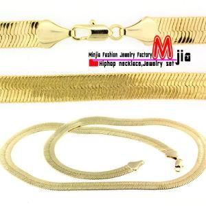14k Heavy Gold Plated Classic 9mm Flat Herringbone 30&quot; Necklace Chain