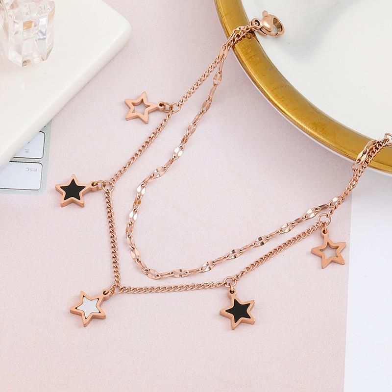 Manufacturers Customize High Quality Steel Fashion Jewelry, Never Fade Gold, Rose Gold Jewelry Bracelet, Women′s Double Chain Layered Bracelet Customization