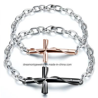 Simple Daily Wearing Couple Bracelets Cross Bar Charm Chain Bracelet for Lovers