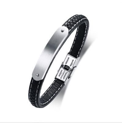High-Quality Jewelry Wholesale Stainless Steel Curved Leather Bracelet for Men Bracelet
