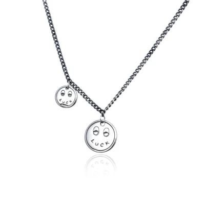 Luck Eye Smiley Round Plaque 925 Sterling Silver Necklace
