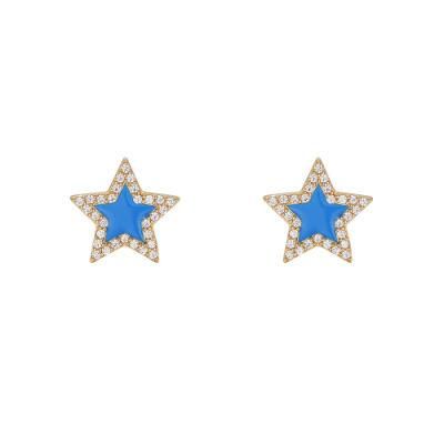 Lovely Shining 925 Sterling Silver Diamond Star Enamel Earring