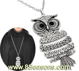Vintage Silver Tone Owl Pendant Necklaces 27-1/2&quot; (70cm) (B12898)