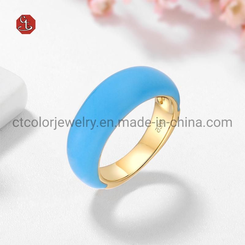 14K 18K Gold Plated Jewelry Ring Sterling Silver Blue Color Enamel Ring
