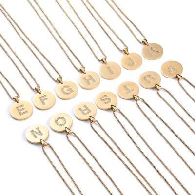 14K Gold Plated Letter Necklace Initial Alphabet Letter Pendants Customizable Necklace Stainless Steel with Zircon Cubic Stone