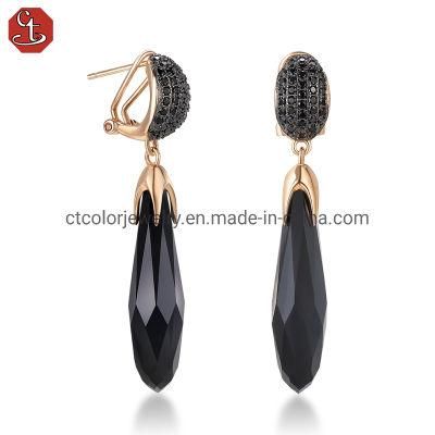 Hotsale fashion jewelry 925 silver earring black crystal earrings for women