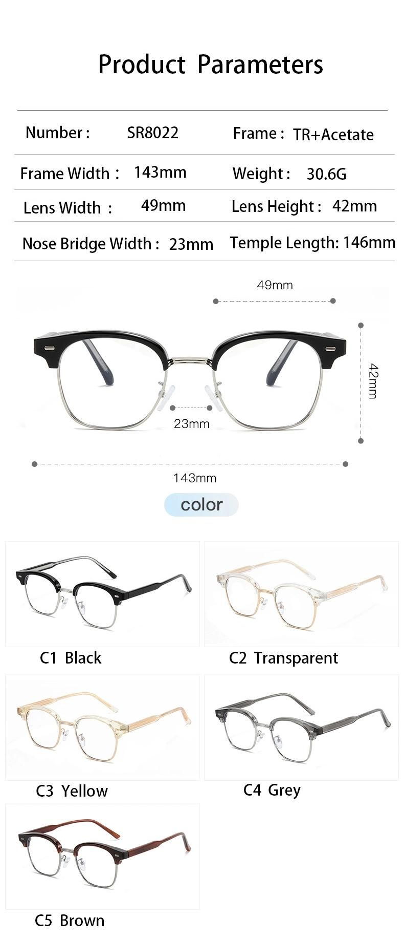 2022 Wholesale Glasses Frame Tr90 Korean Retro Myopic Glasses Frame Anti Blue Light Flat Lens Ins Small Red Book Recommended