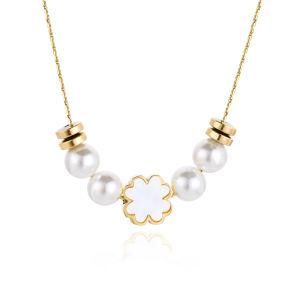Astofli Women Jewelry Stainless Steel Birth Flower Necklace Bracelet Fresh Water Pearls Jewelry Set