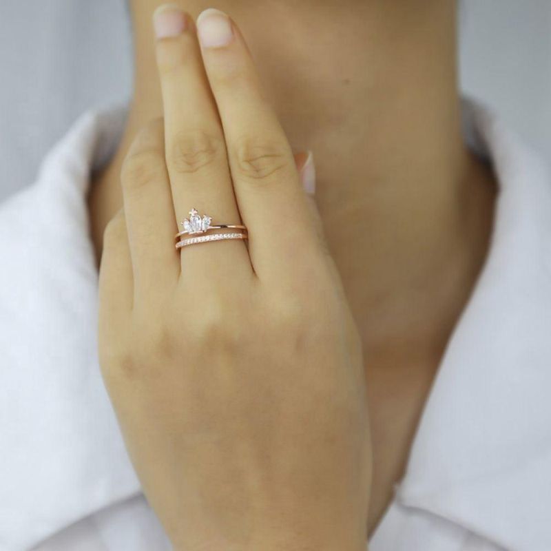 Real 925 Sterling Silver Ring Crown Zircon Fashion Exquisite Adjustable Ring Women Wedding Girls Jewelry Gift