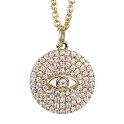 Fashion Accessories 925 Sterling Silver Gold Plated Pave Diamond Pendent Large Evil Eye Necklace