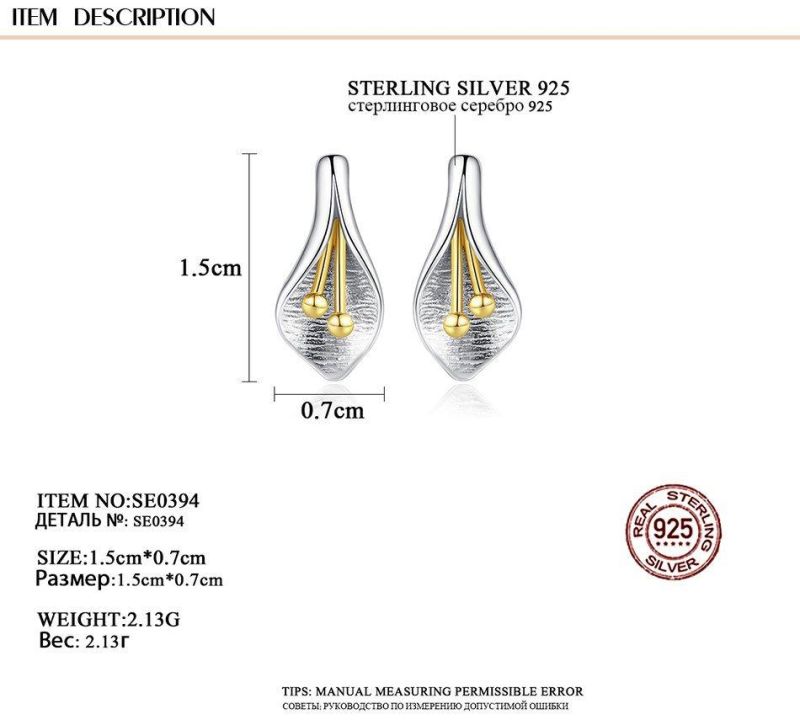 Double-Color Lily Sterling Silver 925 Ear Studs